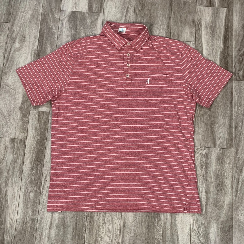 Johnnie-O Polo Shirt Mens Large Casual Orange White Stripes Fit Outdoors Golf